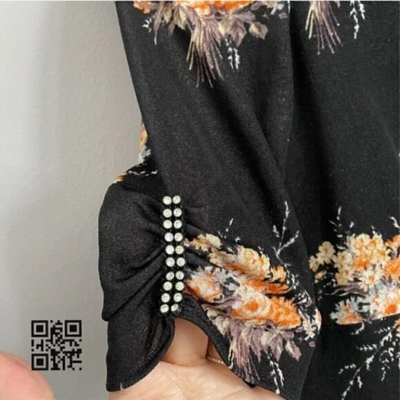 Vintage 70s Black Floral Sweetheart Neck Maxi Dress - 2-4/XS - Picture 5 of 11